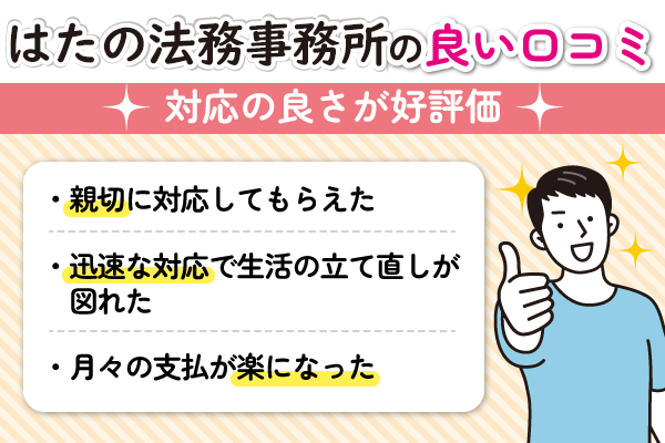 はたの法務事務所の良い口コミ・評判は対応の良さが好評価