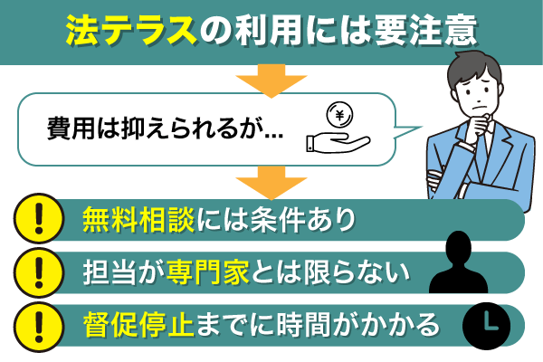 法テラスの注意点を矢印で解説した図解