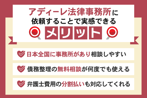 アディーレ法律事務所がもつメリットについて解説している画像