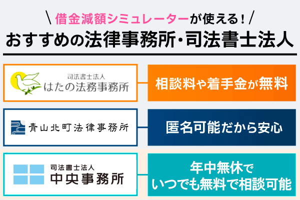 借金減額シミュレーターが使えるおすすめな法律・司法書士事務所がわかるフローチャート